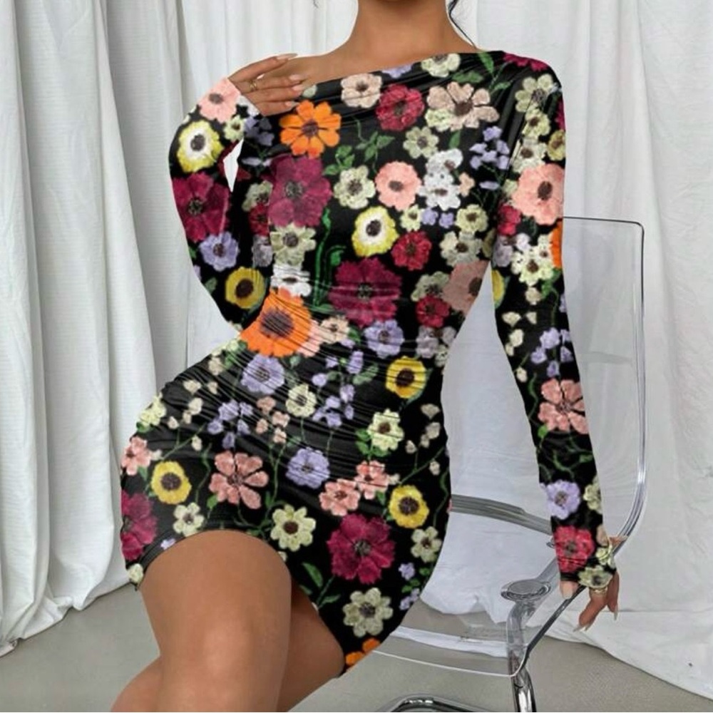 SHEIN Multicolor Floral Long Sleeve Dress